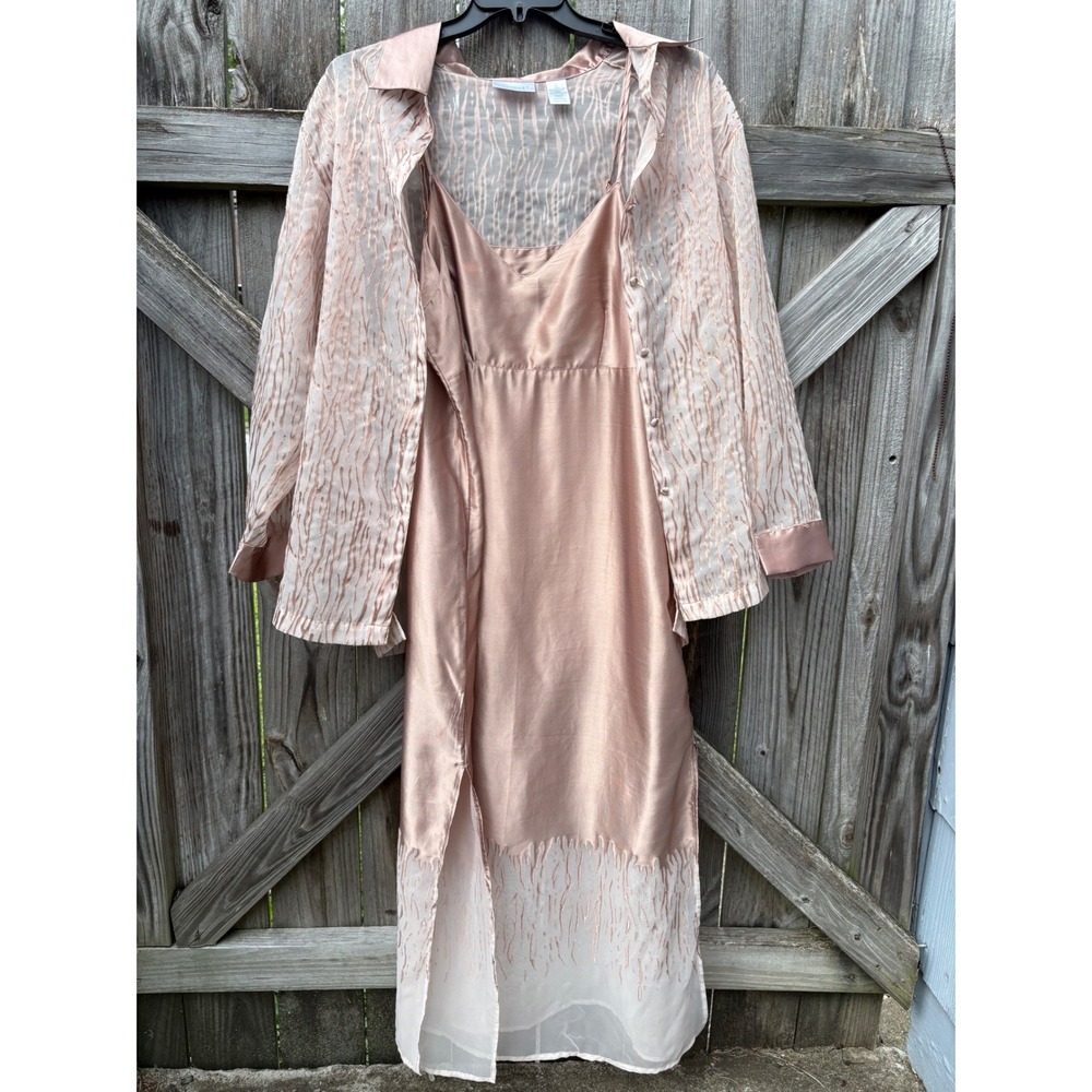 Cabernet Sleepwear Womens‎ Large Rose Gold 2 Piece Nightgown and Robe Set Pink